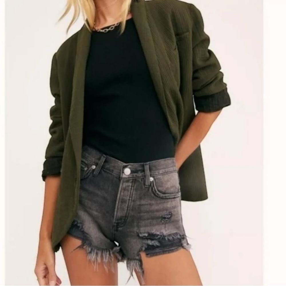Free People Rowan Blazer Army Green Large Preppy Fall Boho - Picture 4 of 15